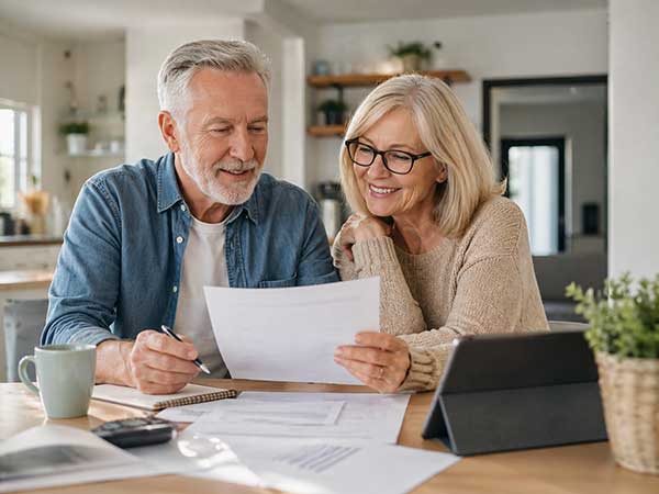 Older couple reviewing mortgage protection documents